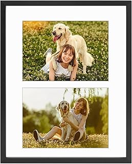 Golden State Art, 4x6 Aluminum Collage Frame, Displays 6x4 Pictures With 2 Openings Mat or One 8x10 Photo, Real Glass, Portrait/Landscape Wall/Tabletop Display, Black, 1 Pack