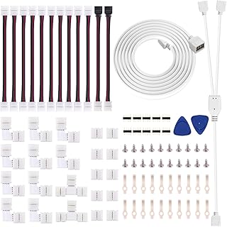 iCreating 5050 4Pin LED Strip Connector Kit 10mm RGB 4 Pin LED Connector Accessories Kit Include L LED Connectors for Strip Lights, 4-pin LED Light Strip Connectors with Wire, LED Extension Cable