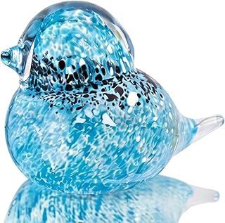 QFkris 4" Hand Blown Glass Blue Birds Figurine, Art Glass Animal Sculpture Status Home Decor Crystal Paperweight Gift for Bird Lover