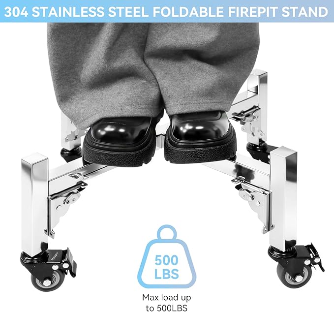Adjustable Fire Pit Stand for Solo Stove Accessories, 18-28" Universal Foldable Stainless Steel Firepit Stand for Ranger Bonfire Yukon with Rolling Wheels for Outdoor Patio, Backyard, Camping