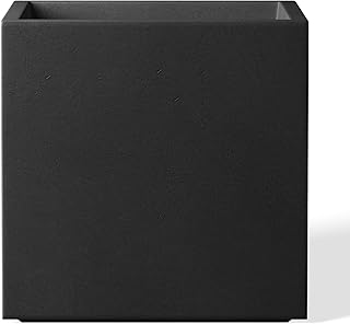 Kante 10 Inch Square Concrete Planter for Outdoor Indoor Home Patio Garden, Large Plant Pot with Drainage Hole and Rubber Plug, Black