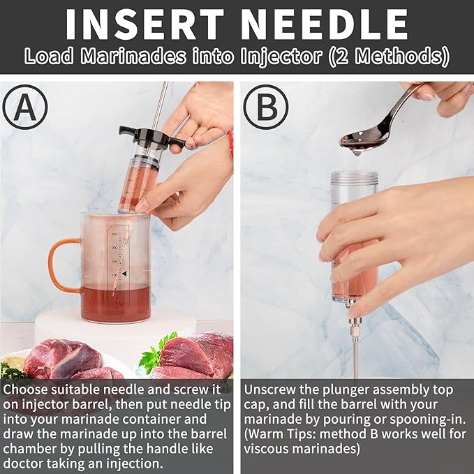 Turkey Meat Injector Syringe Kit with 3 Marinade Needles for BBQ Grill Smoker, 1 Cleaning Brush, 1.7 Oz/50 ml Large Capacity Injector Marinades for Meats Black
