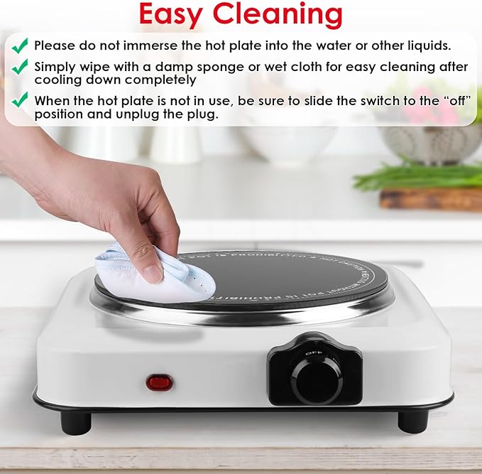 Electric Infrared Dual Burner, Portable Heating Hot Plate Stove Countertop RV Hotplate Glass Cooktop for Home RV Camp, Stepless Temperature Adjustments (Single)