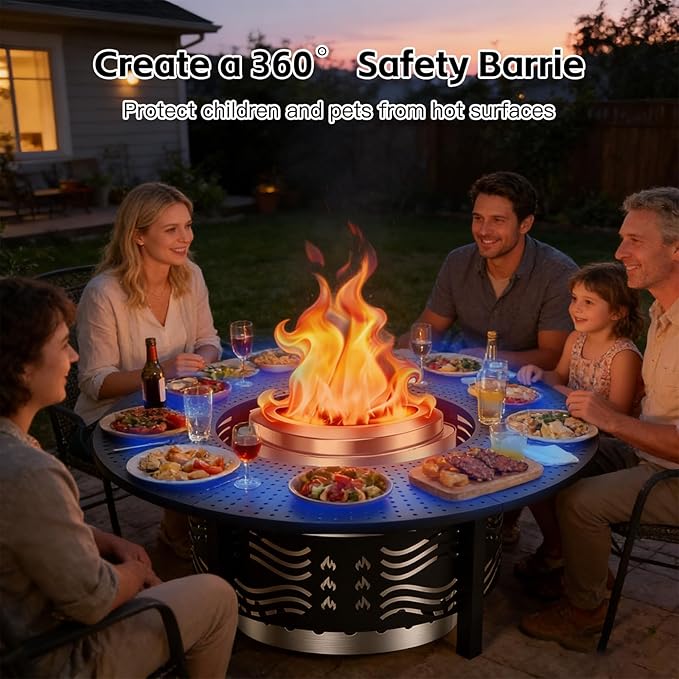 36" Fire Pit Surround Tabletop for Solo Stove, 360° Rotating Solo Stoves Table Top Fire Pit Guard, Fits Solo Stove Mesa & 19-24.5" Pits, Durable Steel for Party, Patio, Picnic