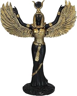 Ebros Gift Egyptian Goddess Isis Ra with Open Wings Statue 12" Tall Deity of Motherhood Magic Wisdom and Nature Home Decorative Sculpture Gods of Egypt Accent (Black and Gold)