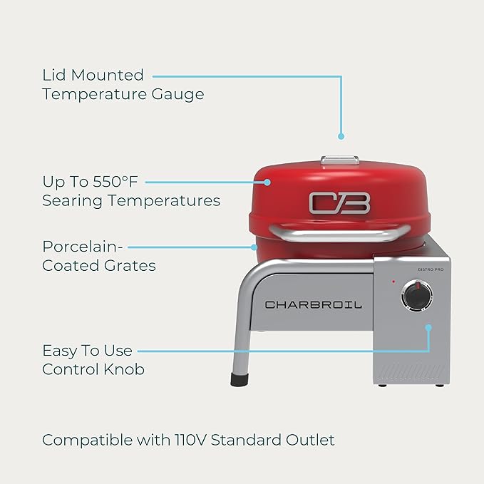 Charbroil Bistro Pro Tabletop Electric Grill, Red - 25302150