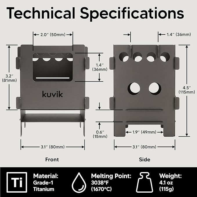 Kuvik Compact Titanium Wood Stove - Ultralight and Compact Stove for Backpacking, Camping, and Survival