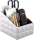 Fashionable PU Leather TV Remote Control Holder with 3 Compartments,Multifunction Desktop Organizer Holder, Media Accessory Storage & Organize Controllers (white)…