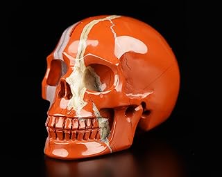 Skullis 2.0" Red Jasper with Quartz Crystal Skull, Hand Carved Gemstone Fine Art Sculpture, Reiki Healing Stone Statue.1506