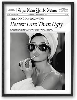 iHery Small Premium Natural Black OAK Wood 8x10in Audrey Hepburn Trendy Framed Wall Art, Vintage Funny Better Late Than Ugly Canvas Bathroom Wall Decor Essential,Girly Dorm Bedroom Living Room 1Pack