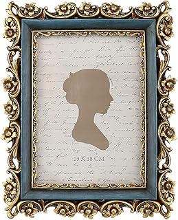 Sunlit Vintage Picture Frame 5x7 Inch, Luxury Antique Photo Frames with Glass Front, Photo Display, Tabletop Wall Hanging, Gift Ideas, Gold and Blue