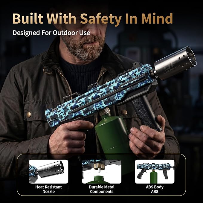 Propane Torch Gun, Adjustable Flame Blow Torch for Cooking, Powerful Grill Torch and BBQ Torch for Charcoal, Fire Torch for Searing Steak, Camping and Outdoor Use (Tank Not Included)