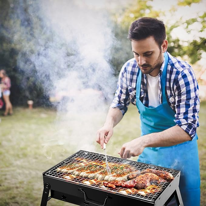 Portable BBQ Grill, Foldable Charcoal Grill Lightweight Smoker Grill for Outdoor Cooking Camping Hiking Picnics Tailgating Backpacking Party (Mini gril(17.7x10x11"))