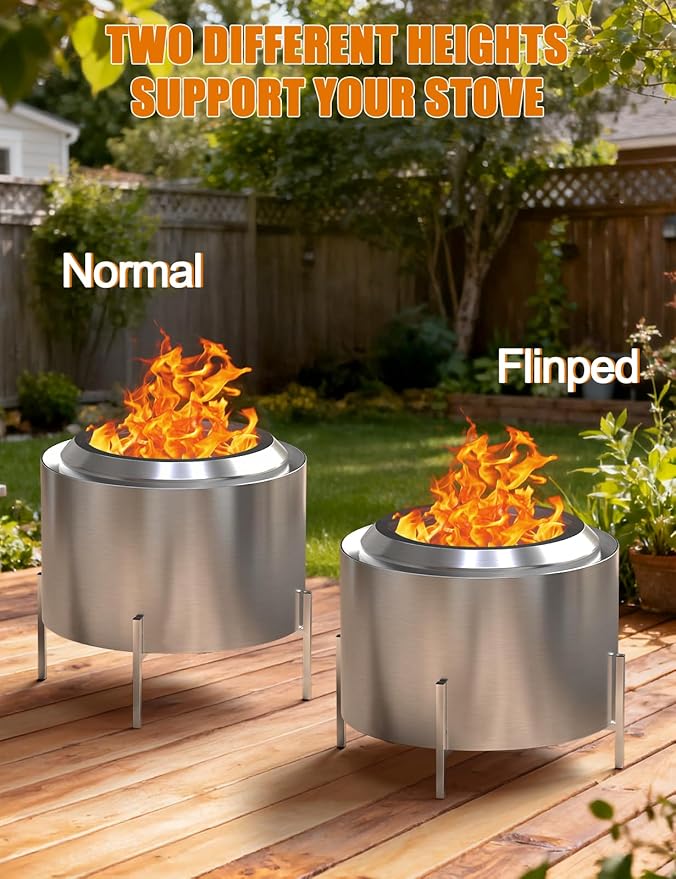 15-27 Inch Stainless Steel Fire Pit Stand, Adjustable 2 Height Base for Solo Stove Accessories, 220LBS Sturdy Firepit Stand for Patio Camping Backyard