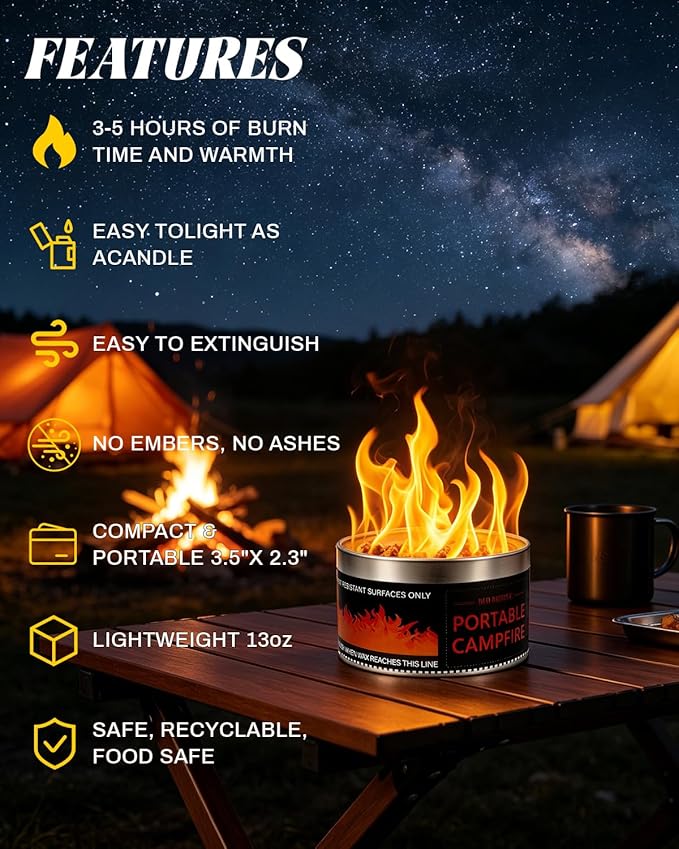 MR MIRYE Portable Smores Fire Pit - 3-5 Hours Burn Time, Mini Fire Pit for Outdoor Camping, Picnics, Backyard & Travel, No Embers, Lightweight Smores Maker with Portable Firepit Bonfire Design