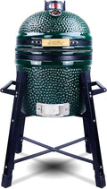 London Sunshine Ceramic Kamado Charcoal BBQ Grill and Smoker, Stainless Steel Grates -15" Ceramic with Tall Stand (GREEN)