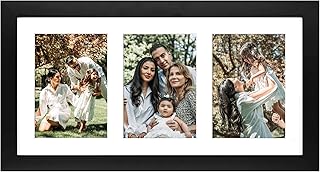 Golden State Art, 9x18 Black Wood Frame - White Mat for Three 5x7 Pictures - Sawtooth Hangers- Swivel Tabs - Wall Mounting - Landscape/Portrait - Real Glass - Collage Frame