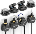 Never-Lose 1s Lock Spring Cable Solution – Rotatable Cable Clips, Strong Adhesive Cord Organizer & Wire Holder for Desk, Car & Nightstand, Secure Cable Management, 8 Pack (Black)