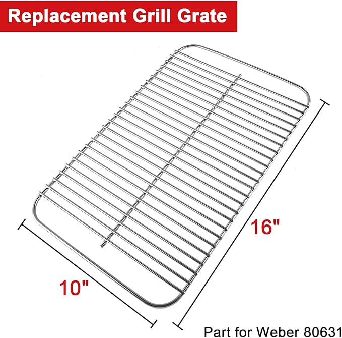 DELSbbq 80631 Stainless Steel Grill Cooking Grate for Weber Go-Anywhere Charcoal and Gas Grills, Replacement for Weber 70211 3634 67195, 16" x 10"
