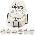 LotFancy Funny Drink Coasters with Holder, 6PCS Absorbent Ceramic Coasters, Hexagon Set, Non-Slip, Bar Room Decor