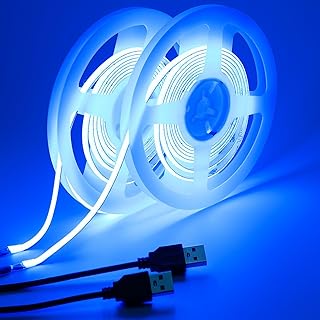 GOMING 5V 5mm Width COB USB LED Strip Light Blue USB Powered 13.12ft/4M(2pcs x 6.6ft/2M) High Density 400LEDs/M Flexible IP20 Not Waterproof LED Tape Lights for DIY Decoration Lighting