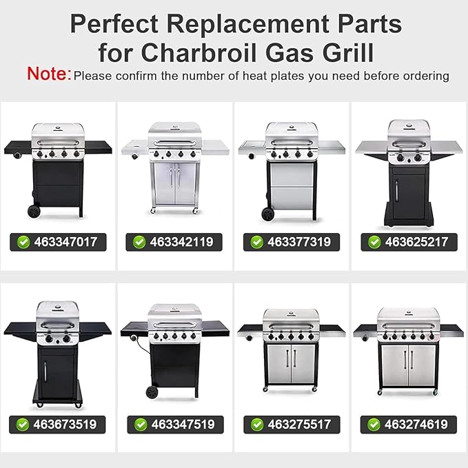 Uniflasy Grill Parts for Char-Broil 4/5 Burner for Charbroil 463347519 463347518 463275517 463243518 463243519 463342119 Grill Replacement Parts Burners Heat Plates 18" Cast Iron Grill Grates