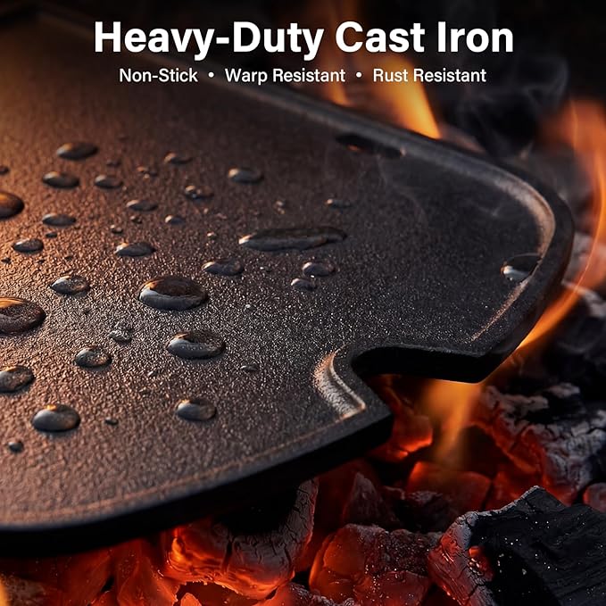 7034 Cast Iron Griddle - 13.5" x 12.4" for Weber Traveler Gas Grill with Grease Holes, Flat Top Insert Cooking Griddle for Traveler Model 9010001 9011701 1501740 1501741 and More