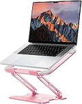 JCZT Adjustable Laptop Stand for Desk, Metal Foldable Laptop Riser, Portable Laptop Holder Mount, Ventilated Cooling Computer Notebook Stand for MacBook Air Pro, All 10-16'' Notebooks Laptops, Pink