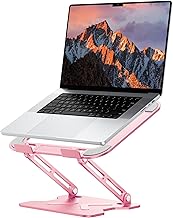 JCZT Adjustable Laptop Stand for Desk, Metal Foldable Laptop Riser, Portable Laptop Holder Mount, Ventilated Cooling Computer Notebook Stand for MacBook Air Pro, All 10-16'' Notebooks Laptops, Pink