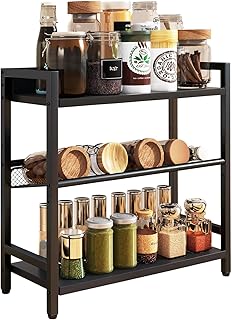 IBUYKE 3-Tier Spice Rack Industrial Counter Shelf Desktop Storage Organizer Standing Seasoning Rack for Countertop Kitchen Office Living Room Desktop Black UTLJ021B