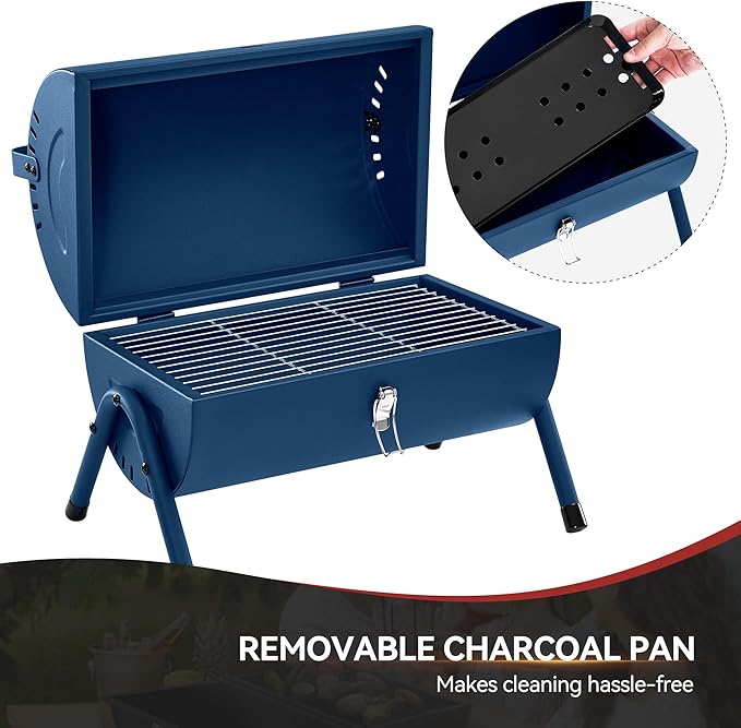 Royal Gourmet CC1015B Portable Charcoal Grill, 147 Sq. In. Cooking Area, with Four Air Vents, Lid Latch Buckle, Lid Handle, for Outdoor Backyard, Patio Parties and Picnics, Blue