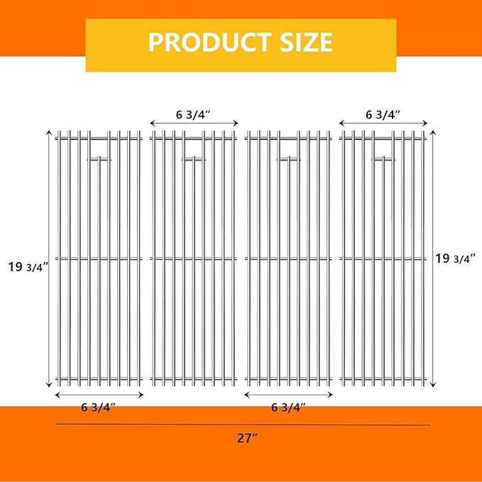CANDANA Cooking Grates for Char Griller, Stainless Steel Grill Grids Stainless Steel Grill Rack 2121 2123 2222 2828 3001 3030 3725 4000 5050 5252 5650 9020