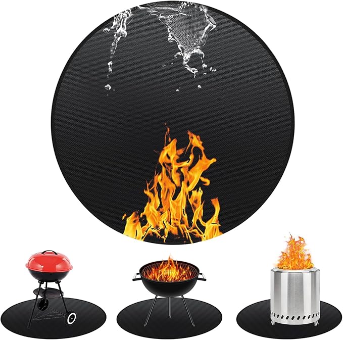 40" Round Fireproof Grill Mat for Deck & Patio, Double-Sided Silicone Coated Fiberglass, Heat Resistant Up to 2000°F, Reusable Under Grill Deck Protector for Fire Pit, Smokeless Stove, Outdoor BBQ