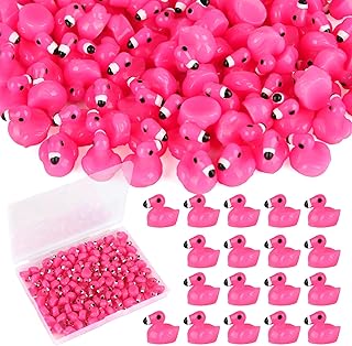 TOUCH TOP 100pcs Mini Flamingo Resin Ducks, Pink Figurine Tiny Animals Set Toy Bulk for Garden Lawn Decor DIY Craft Dollhouse Micro Landscape Fairy Party Gifts