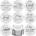 Billbotk Ceramic Coasters with Bible Verses, Coasters Set of 8 with Holder, Absorbent Drink Coasters for Home Decor and Christian Gifts, 4 Inches