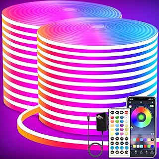 segrass LED neon Lights Strip 132FT,DC 24V RGB LED neon Light Strip APP Remote Controls Control Waterproof Flexible Neon LED Rope Lights for Bedroom,Playroom,Outdoors Decor（2 Rolls of 66ft）