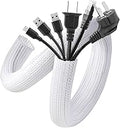 AGPTEK White Cable Sleeve, 2 Pack 5ft - 1.2 Inch Cable Management, Desk Cord Cover Organizer Wire Hider for Computer TV Wire Loom Tubing, Pet Proof Cord Protector from Cat Dog Chewing, White