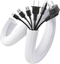 AGPTEK White Cable Sleeve, 2 Pack 5ft - 1.2 Inch Cable Management, Desk Cord Cover Organizer Wire Hider for Computer TV Wire Loom Tubing, Pet Proof Cord Protector from Cat Dog Chewing, White