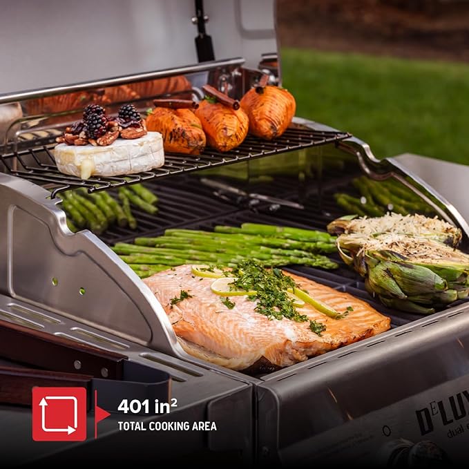 Nexgrill Deluxe 2-Burner Gas Grill with 401 SQ In Grate, 28000 BTUs, Stainless Steel Control Panel & Foldable Side Table, Propane BBQ Grill for Outdoor Cooking, Patios, Backyards and More - 720-0864R