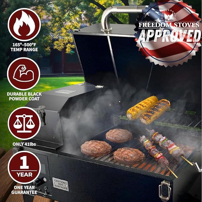 Freedom Portable Pellet Grill & Smoker: Digital Display, Dual Meat Probes, 242 sq in Cooking Area, AC/DC Powered, Black
