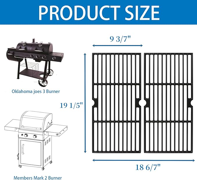 Utheer Grill Grates fit Oklahoma Joe's Longhorn Comb Charcoal/Gas Smoke 12201767,14201767, Oklahoma Joe's Longhorn 18202083,16202046,15202029, for Grill Or Smoker Sides, Heavy Duty Cast Iron, 2 Pcs