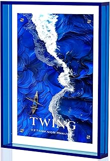 TWING 5x7 Picture Frame, Acrylic Photo Frame Self Standing Magnetic Color Floating Picture Frame Use as 5x7, 5x5, 4x6 - Horizontal and Vertical Formats for Wall and Tabletop Display, Blue, 1 Pack