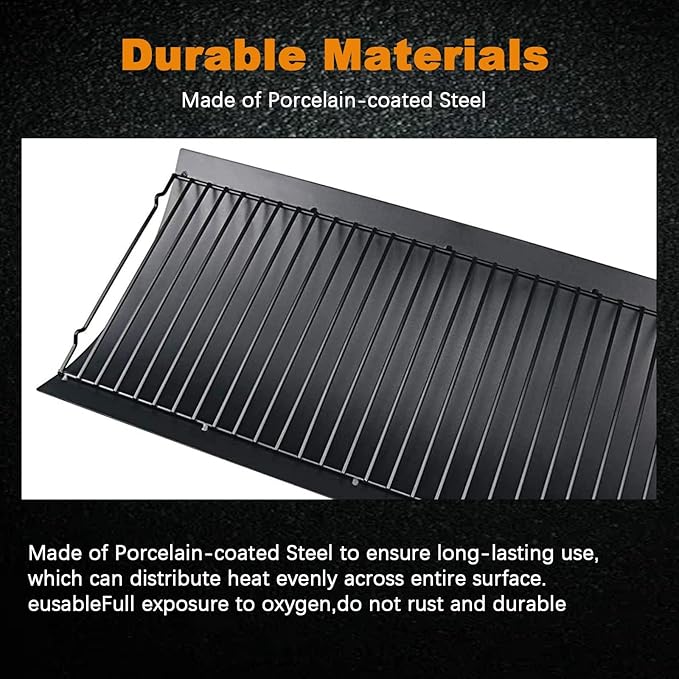Uniflasy 20 Inches Ash Pan Replacement for Chargriller 5050, 5072, 5650, 2123, 2223, 2823 Charcoal Grills,Char-Griller Grill Grate Model 200157,Chargriller Replacement Part with 2pcs Fire Grate Hanger