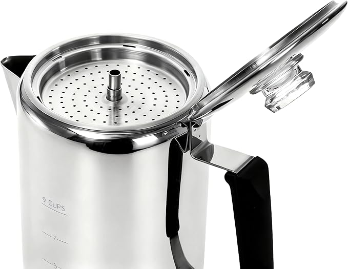 Cididu Camping Coffee Pot Stainless Steel, Coffee Pot Outdoors, Durable Stove Top Brew Coffee Maker on Fire, Ideal for Group Camping, Hiking, Backpacking, RV and Travel, 9 Cups