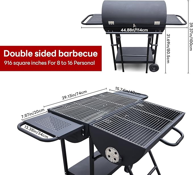 Barrel grill charcoal - Barrel charcoal grills with side shelf, Large Sturdy BBQ Charcoal Grill suitable for outdoor camping,backyards, and patios (Extra Large)