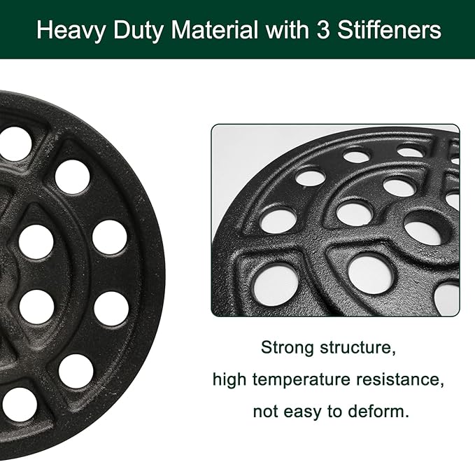 6.5" Cast Iron Bottom Fire Grate, BBQ High Heat Charcoal Plate for S/Mini/Medium Big Green Egg Fire Grate Grill Charcoal Replacement Accessories
