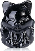 LAIDANLA 2" Matt Obsidian Fox Figurine Healing Crystals Black Fox Statue Hand Carved Natural Gemstone Polished Reiki Spiritual Pocket Animal Sculpture Home Office Room Desk Decor