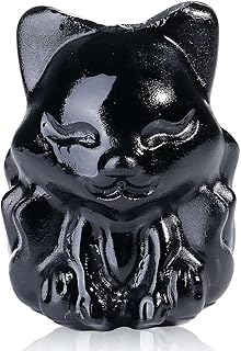 LAIDANLA 2" Matt Obsidian Fox Figurine Healing Crystals Black Fox Statue Hand Carved Natural Gemstone Polished Reiki Spiritual Pocket Animal Sculpture Home Office Room Desk Decor