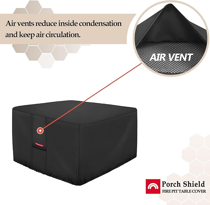 Porch Shield Fire Pit Cover - Waterproof 600D Heavy Duty Fade Resistant Square Patio Fire Pit Table Cover Black - 50 x 50 inch