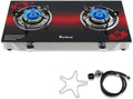 Propane Stove 2 Burner Gas Stove, 28800 BTU High-Efficiency Auto Ignition Tempered Glass LPG Cooktop with CSA Regulator and Hose – for Outdoor Camping, RV, and Emergency Cooking